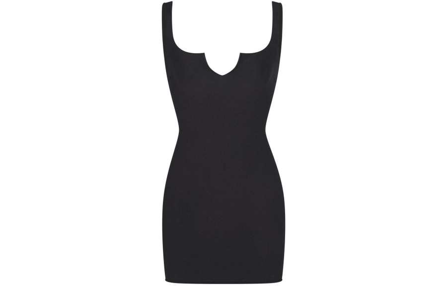 Skims SS24 RAW EDGE SLIT FRONT MINI DRESS Slip Dress Women's Onyx/Onyx