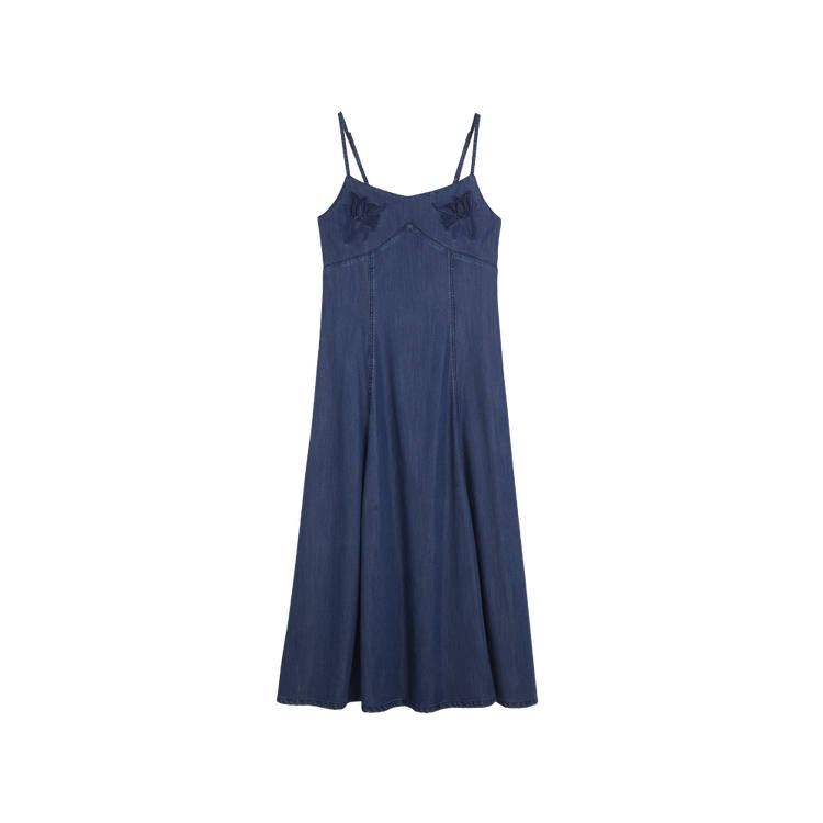ELLE Slip Dresses Women's Denim Blue V Neck Moderate Mid Length