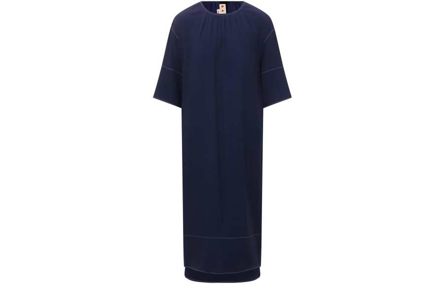 MARNI Short Sleeved Dresses Women's Dark Blue Crew Neck Moderate Mid Length