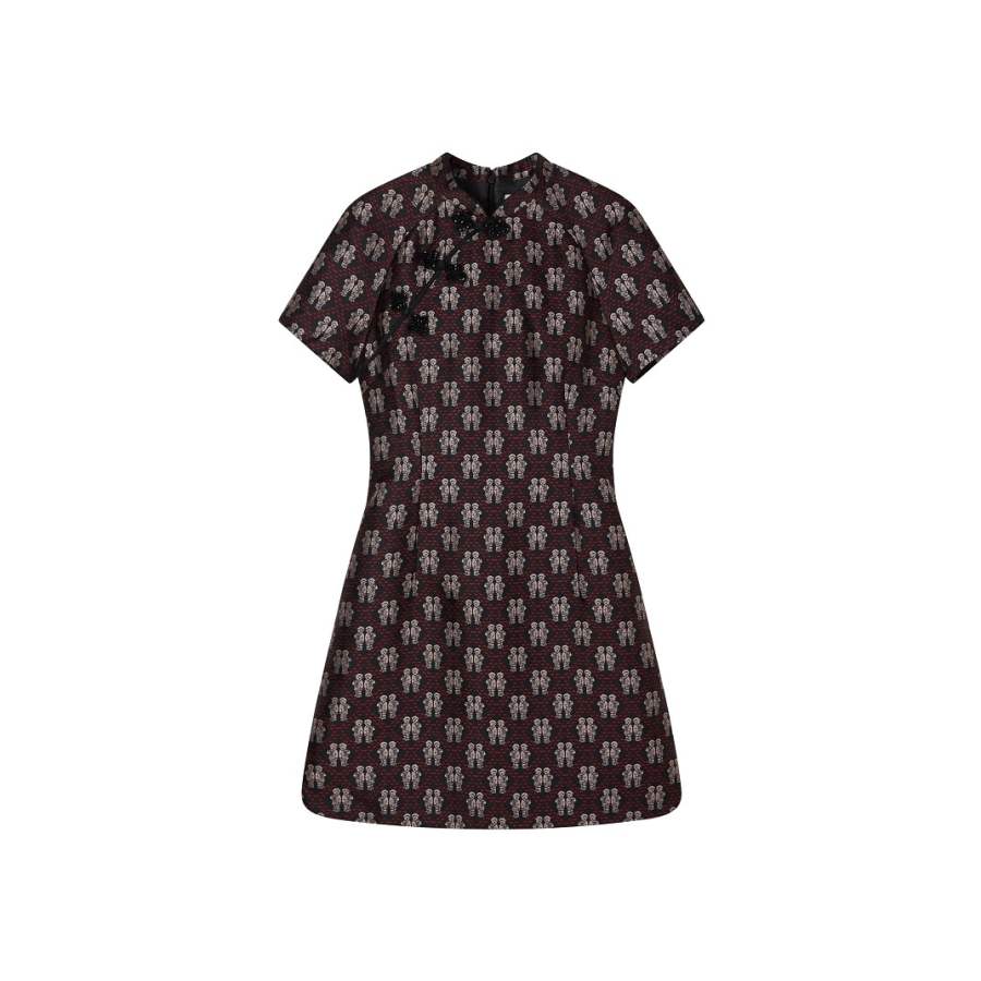 Teenie Weenie Long Sleeved Dresses Women's Black Stand Collar Moderate Short