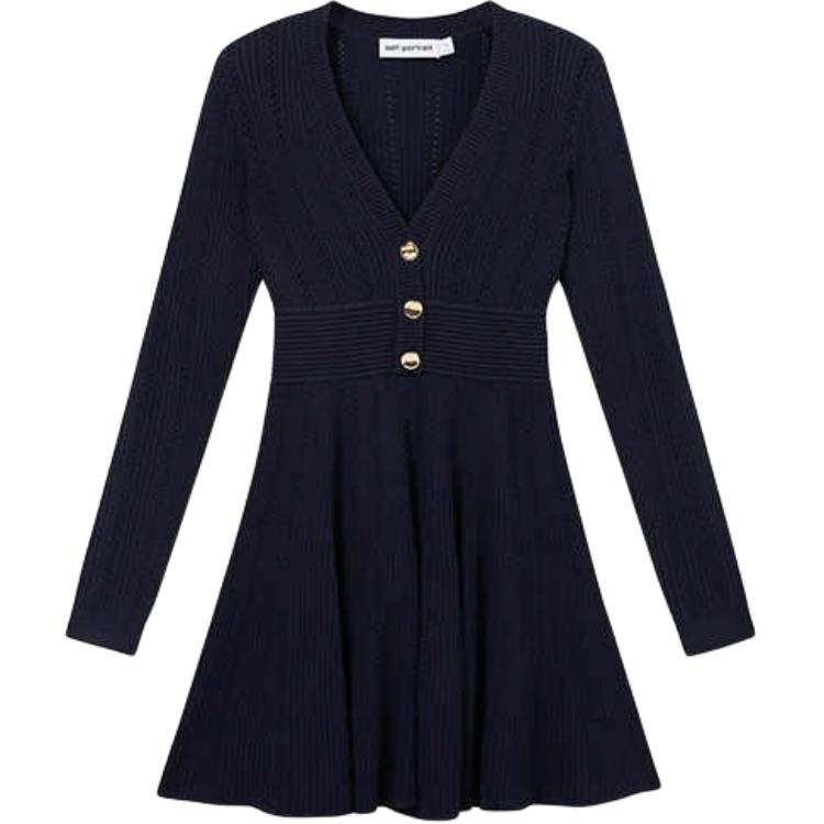 Self-portrait Self portrait Long Sleeved Dress Women's Navy Blue