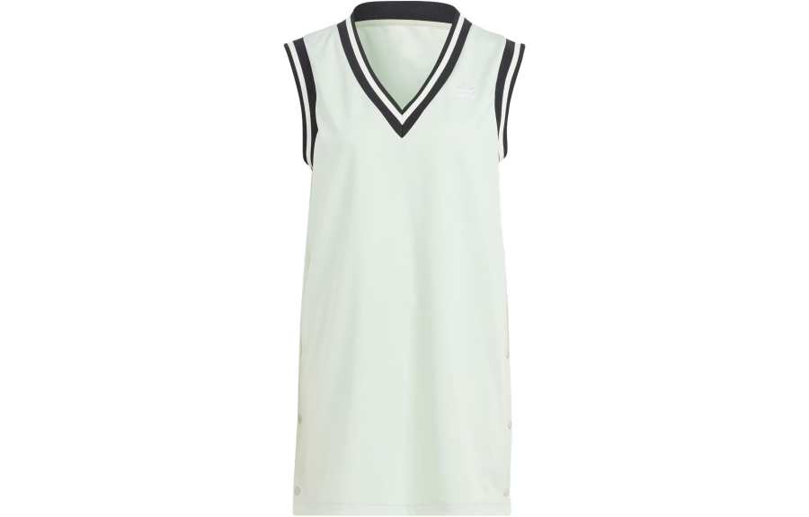 Adidas Originals Sleeveless Dresses Women's Linen Green V Neck Moderate Short