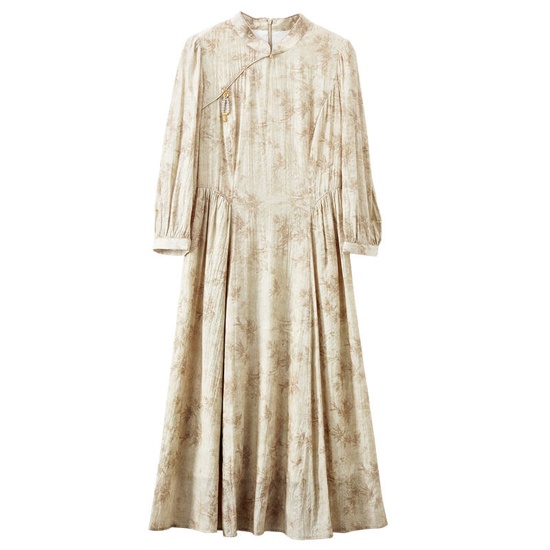XIANGYING Long Sleeved Dress Women's Khaki