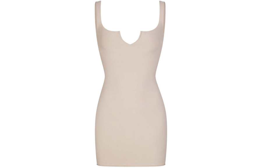 Skims SS24 RAW EDGE SLIT FRONT MINI DRESS Slip Dress Women's STONE/Stone Color
