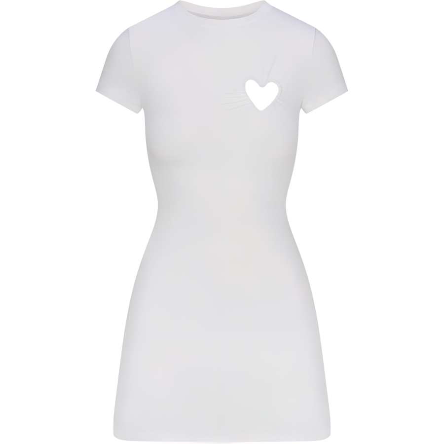Skims Valentine's Day Collection SS25 COTTON JERSEY HEART MINI DRESS Short Sleeved Dress Women's Snow/Snow