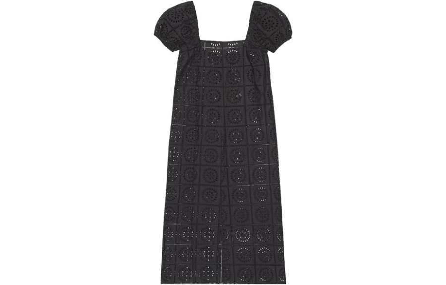 GANNI Square Neck Broderie Anglaise Midi Dress