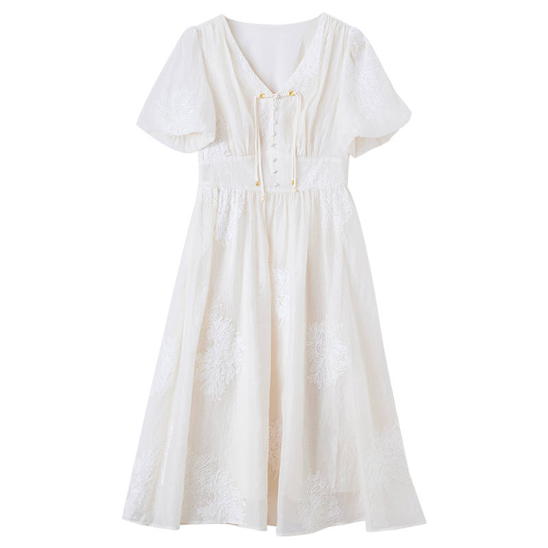 XIANGYING Short Sleeved Dress Women's Beige
