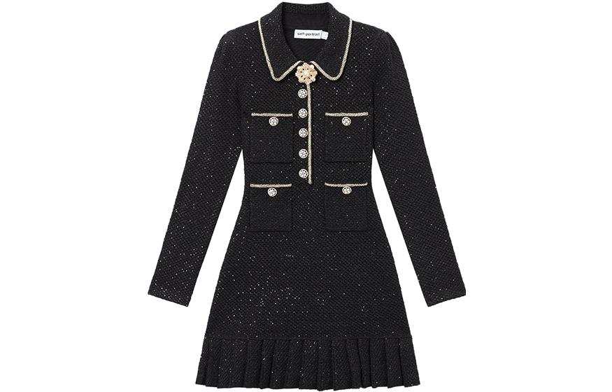 Self-portrait Self portrait Long Sleeved Dress Women's Classic Black