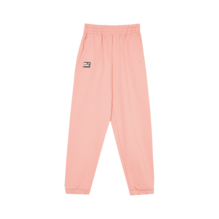 PUMA CLASSICS Fleece Lined Thermal Loose Fit Elastic Cuff Knitted Sweatpants Women's Fruit Powder