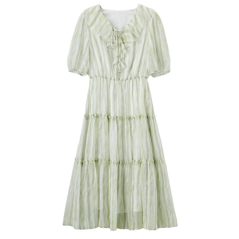 XIANGYING Short Sleeved Dress Women's Fruit Green