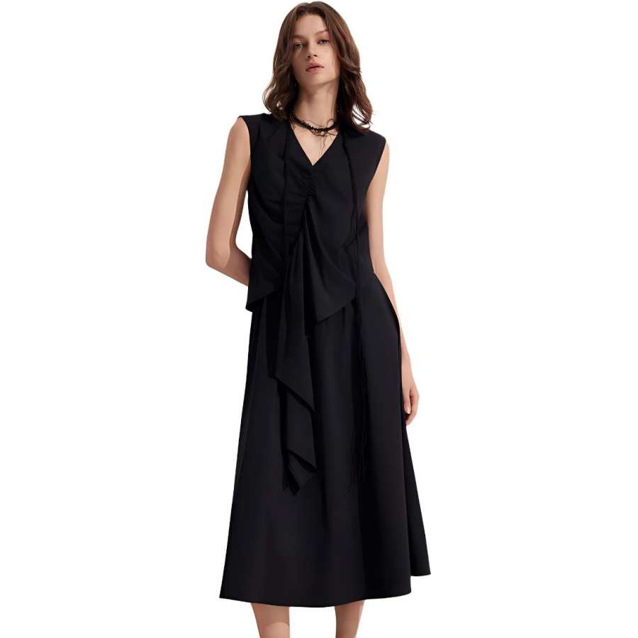 ELLE Sleeveless Dresses Women's V Neck Moderate Mid Length