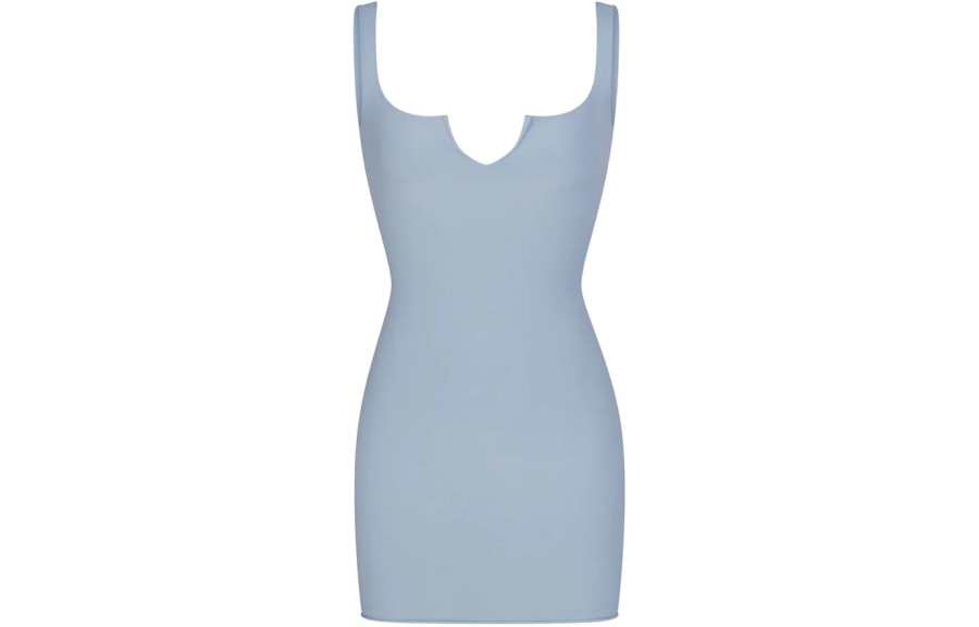 Skims SS24 RAW EDGE SLIT FRONT MINI DRESS Slip Dress Women's DENIM/Denim