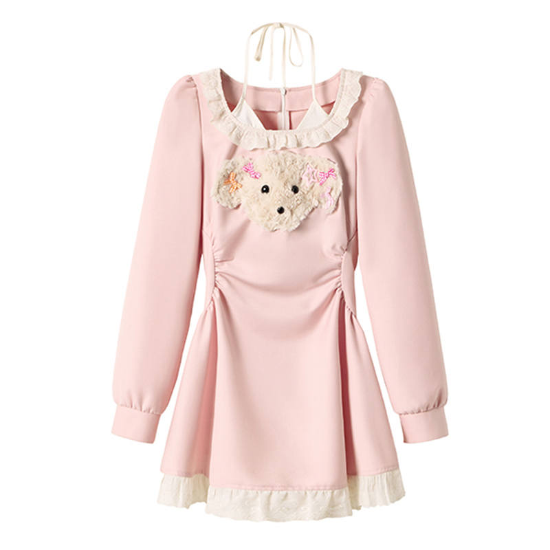 Fabric Pig Long Sleeved Dress Women's Pink