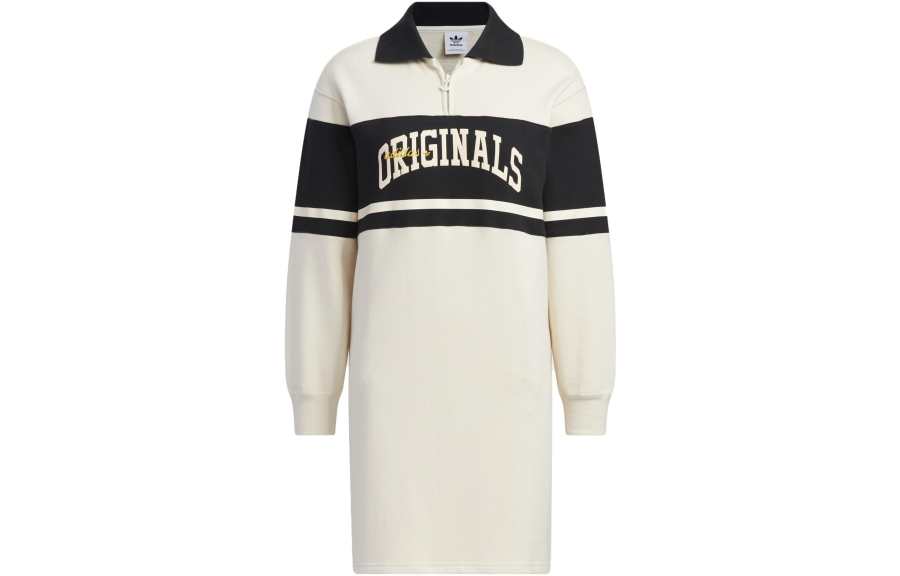 Adidas Originals Long Sleeved Dresses Women's White Polo Collar Moderate Short