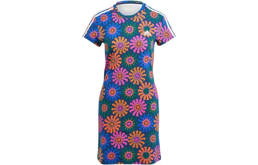 Adidas Adidas X Farm Rio FARM Rio Short Sleeved Dresses Women's Indigo Crew Neck Moderate Short