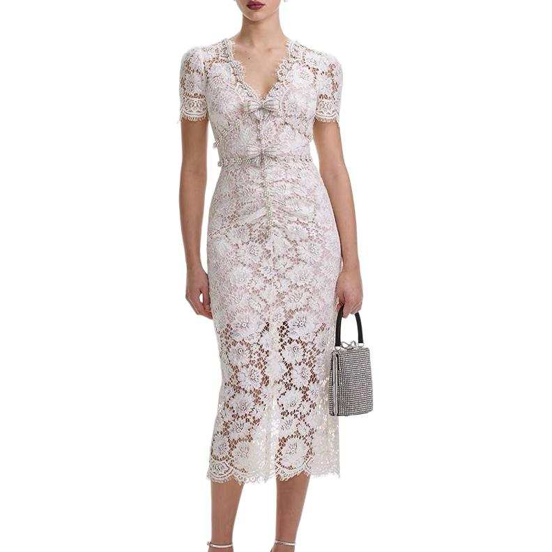 Self-portrait Self portrait Short Sleeved Dress Women's Ivory White