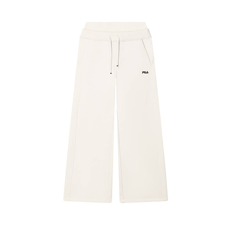 FILA ORIGINALE Casual Fleece Lined Versatile Fashion Wide Leg Pants Knitted Sweatpants Women's Steam White