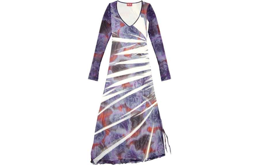DIESEL Long Sleeved Dresses Women's Multicolor V Neck Moderate Long Skirt