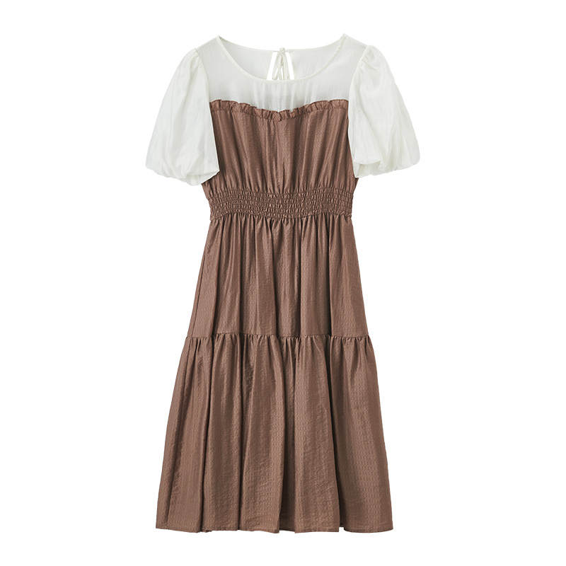 XIANGYING Short Sleeved Dress Women's Coffee