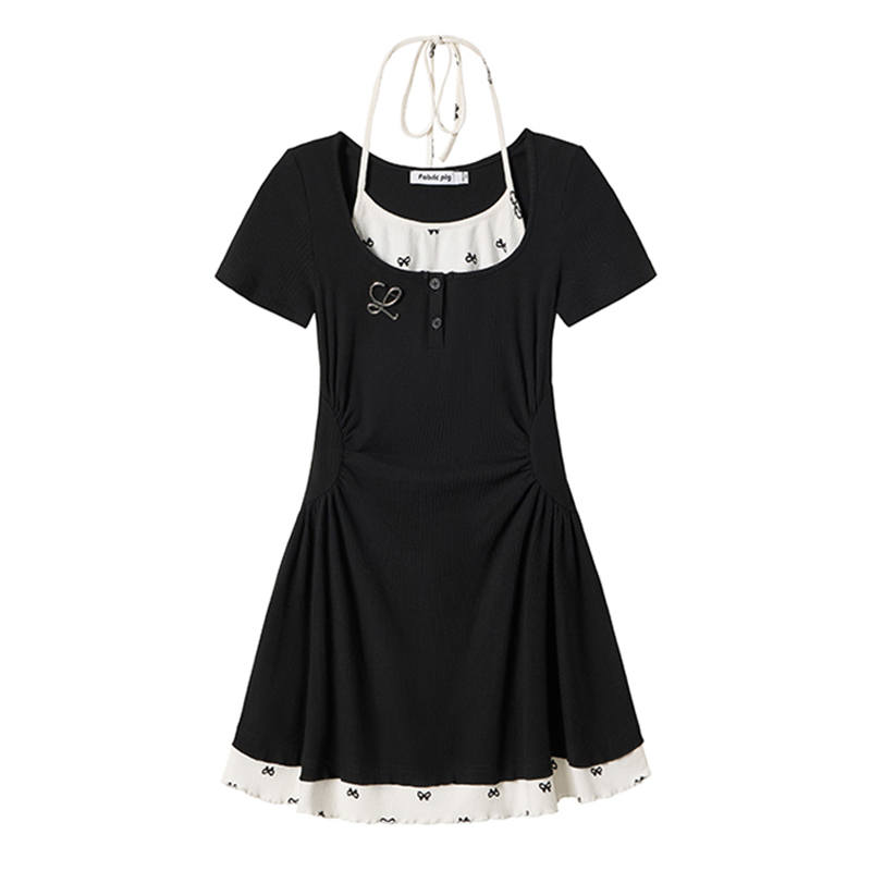 Fabric Pig Short Sleeved Dress Women's Clothing