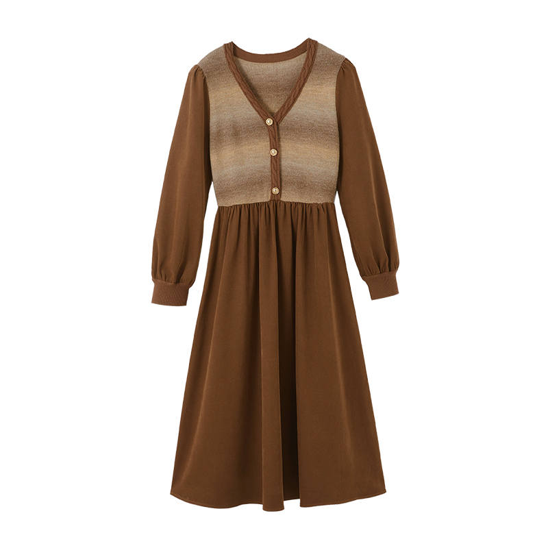 XIANGYING Long Sleeved Dress Women's Camel