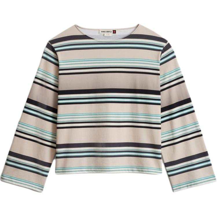 ZARA T Shirts Men's Stripes Crew Neck Moderate Heavyweight