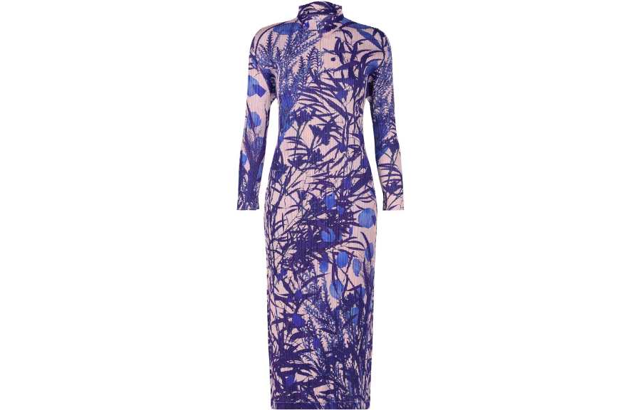 ISSEY MIYAKE Long Sleeved Dresses Women's Purple Turtleneck Moderate Mid Length