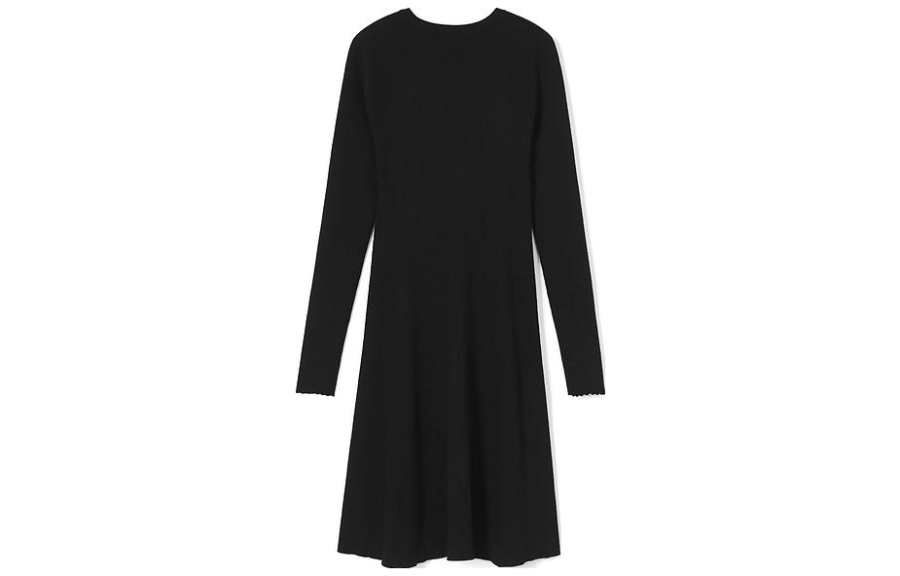 LACOSTE Long Sleeved Dresses Women's Black Crew Neck Moderate Mid Length