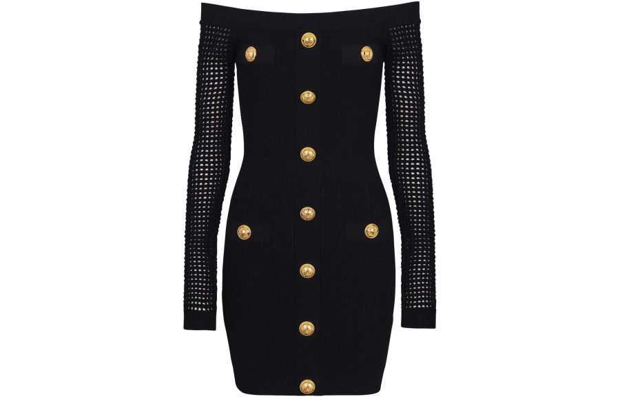 BALMAIN BALMAIN Off-The-Shoulder Mesh Knit Dress