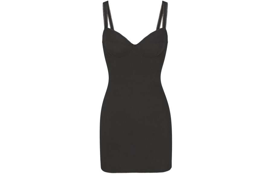 Skims COTTON RIB PICOT CAMI MINI DRESS Slip Dress Women's Soot/Smoke Gray