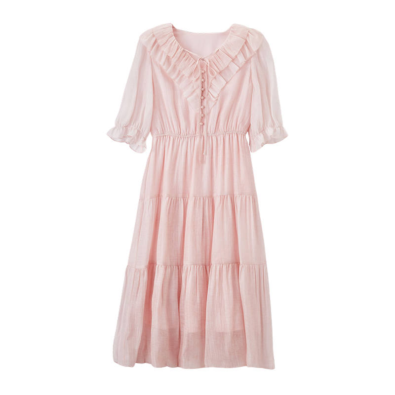 XIANGYING Short Sleeved Dress Women's Pink