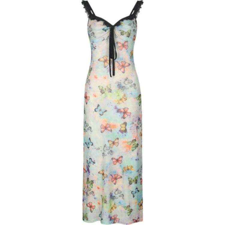 Cosyism Slip Dresses Women's V Neck Moderate Long