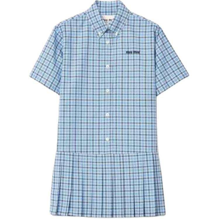 MIU MIU SS25 Short Sleeved Dress Women's Sky Blue