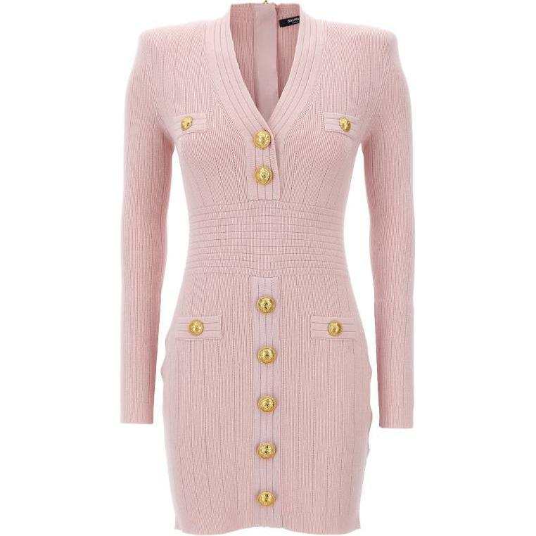 BALMAIN BALMAIN Logo Button Long-Sleeved Mini Dress