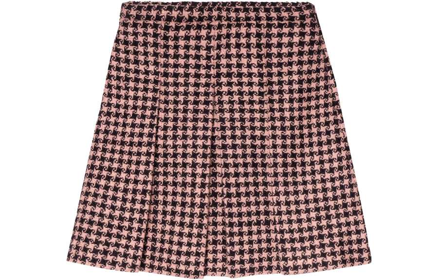 GUCCI Houndstooth Tweed Wool Blend Skirt Black Pink