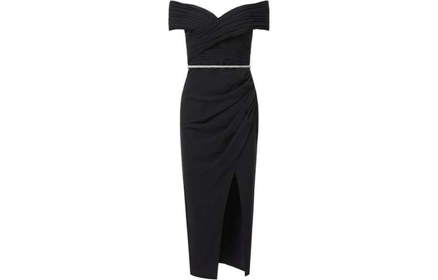 Self-portrait Self Portrait Short Sleeved Dresses Women's Classic Black Boat Neck Moderate Mid Length