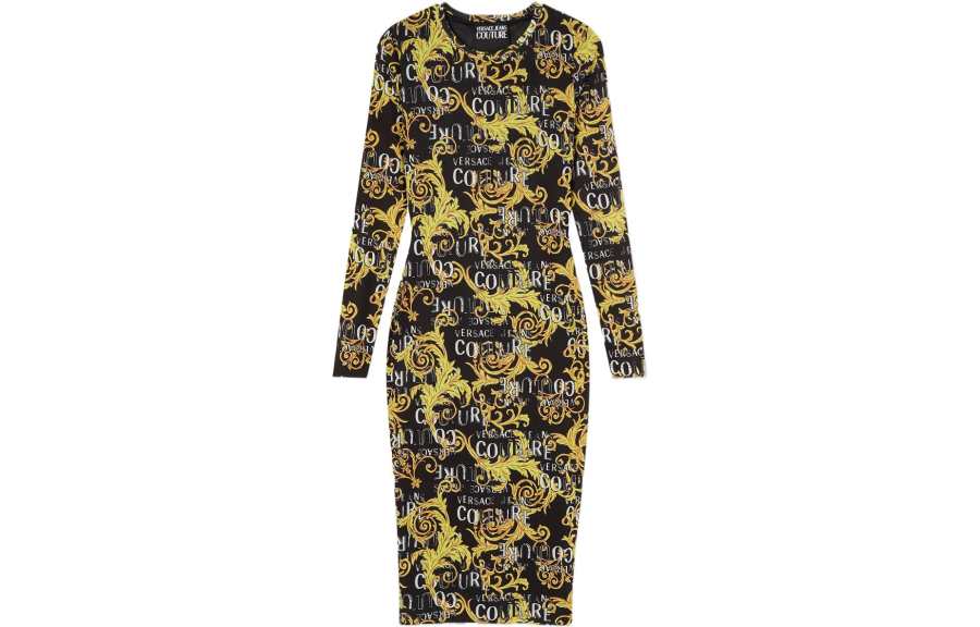 VERSACE JEANS COUTURE 【Previous Season】logo-print long-sleeve dress