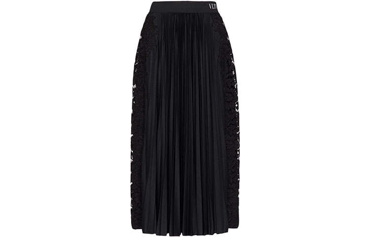 Valentino Casual Long Skirts Women's Black Moderate Long Pleated Skirt