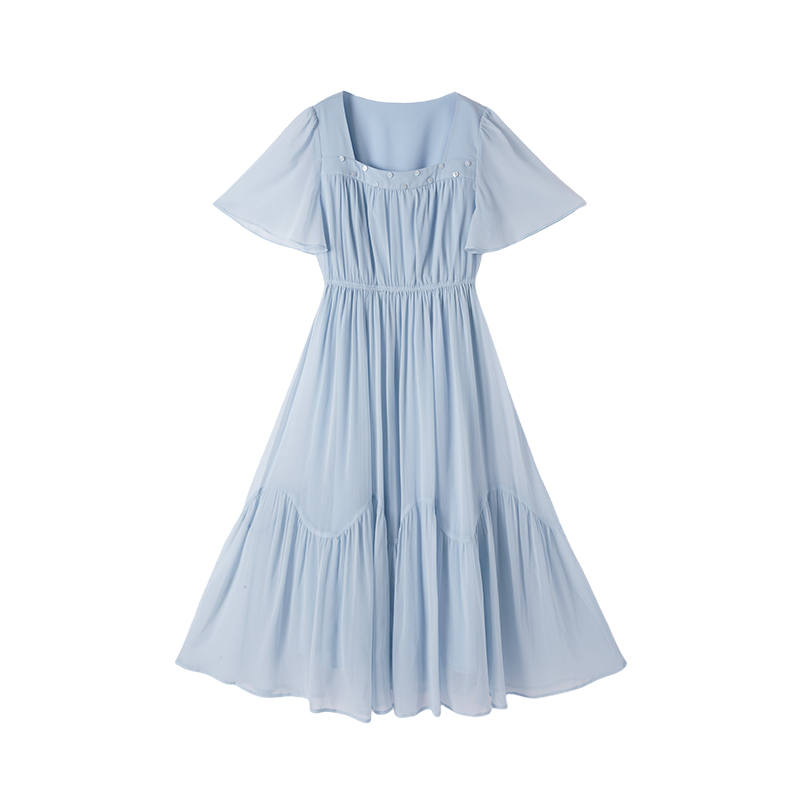 XIANGYING Short Sleeved Dress Women's Blue