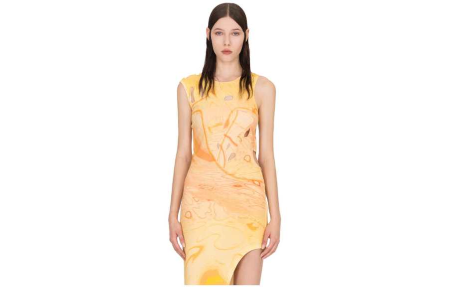 Feng Chen Wang Sleeveless Dresses Women's Orange Crew Neck Moderate Mid Length