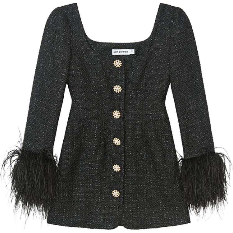 Self-portrait Feather-detailed Bouclé Minidress