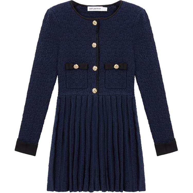 Self-portrait Self portrait Long Sleeved Dress Women's Navy Blue