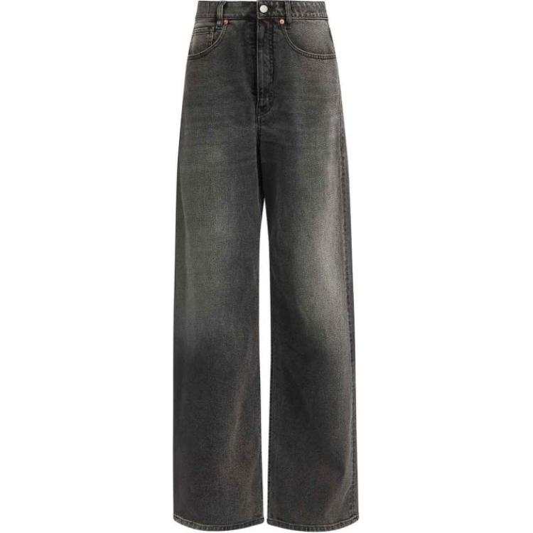 MM6 Maison Margiela Logo Patch Asymmetric Wide Leg Jeans