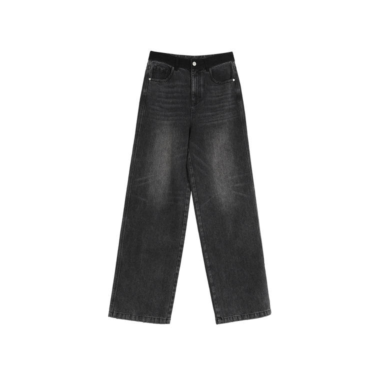 ELLE Jeans Women's Denim Black Thickened Straight Fit Pants