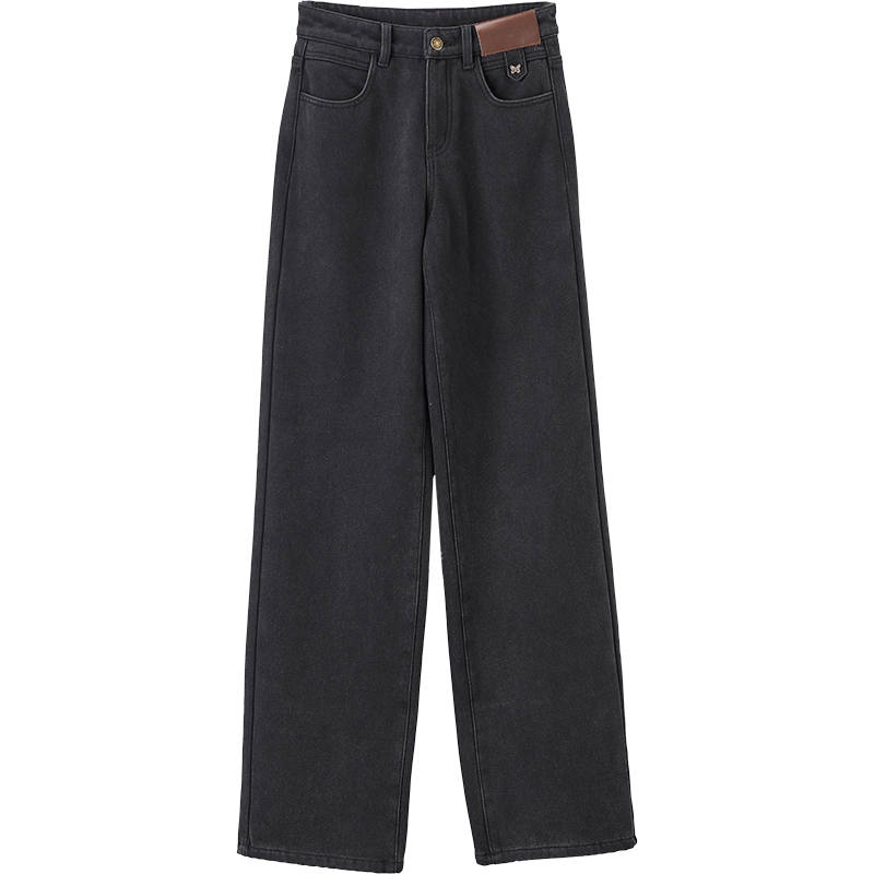 XIANGYING Comes With Corduroy Wash Pear Shaped Narrow Straight Fit Pants Jeans Women's Dark Gray