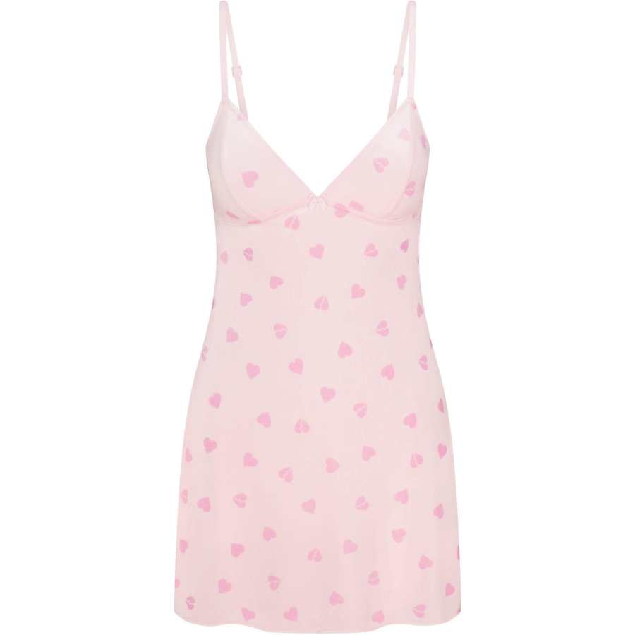 Skims Valentine's Day Collection Slip Dresses Women's Cherry Blossom Heartbreaker V Neck Moderate Short