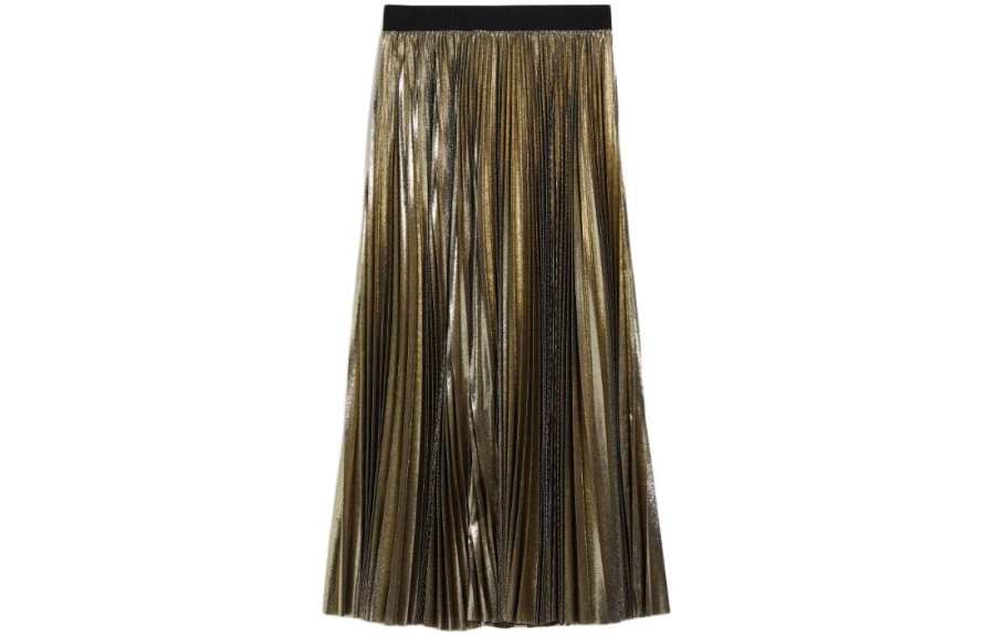 WEEKEND MaxMara Nurra Collection Pleated Georgette Skirt Casual Long Skirt Women's Gold
