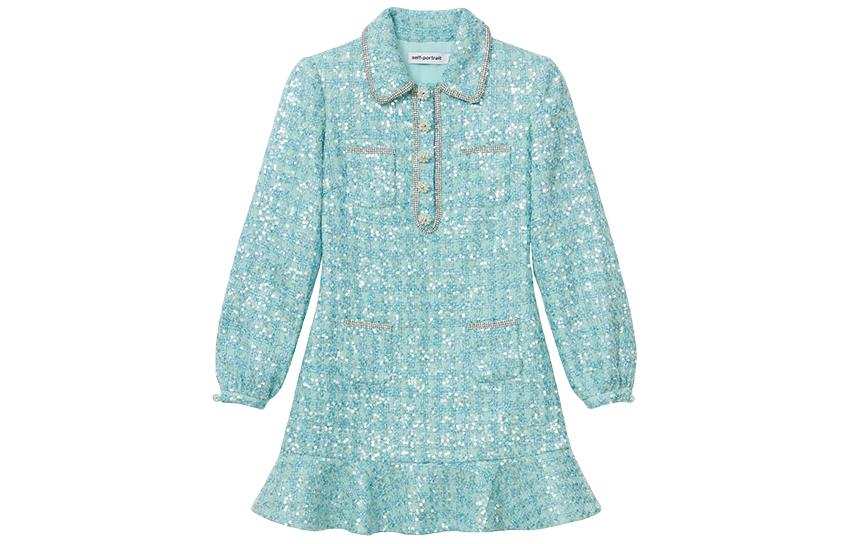 Self-portrait Self portrait Long Sleeved Dress Women's Green Mixed Color