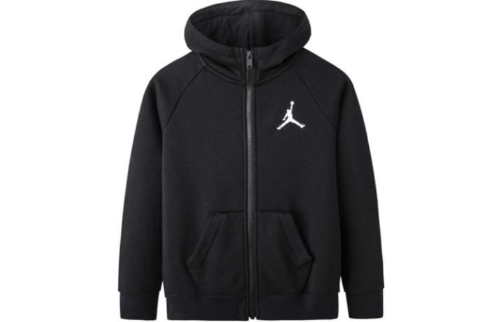 Jordan Jordan Sweatshirt Kids' Apparel, Solid Color Hooded Fleece Lined Pullover With Drawstring Long Sleeved Jet Black Kids'