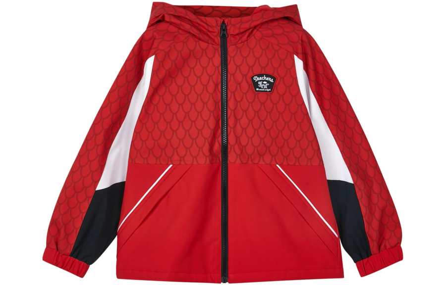 Skechers Jacket Red With Dragon Scale All Over Print Flower Teenagers